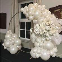 182pcs Pearl White Balloon With Stickers, Double-Layer Floral Arch Garland Set, Includes 18/10/5 Inch Sizes, Suitable For Wedding, Bridal Shower, Baby Shower, Valentine's Day And Bachelorette Party Decor - White - View 3