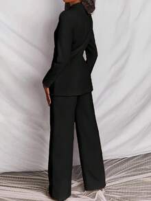 Women's Solid Color Business Suit Jacket And Pants Set - Black - View 5