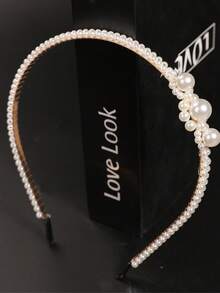 1pc New Pearl Headband, Handmade Braided Knot Crown Headpiece, Bridal Hair Accessories - White - View 4