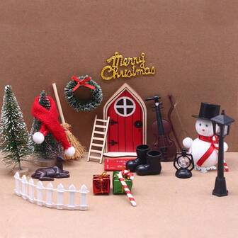 20 PIEZAS/1 pieza Puerta de elfo de madera para decoración de Navidad, miniatura de escena de cuento de hadas, accesorios y decoraciones adecuados para regalos de Navidad para mayores de 14 años