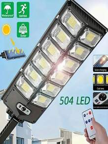 1pcs Commercial Street Solar Large Street Lamp, 504LED Lamp Beads 6-Cell Double-Row High-Brightness 4500mah, Automatic Sensor Switch From Dusk To Dawn, Outdoor Solar Sensor Floodlight With Motion Sensor And Remote Control, Suitable For Home Parking Lot Lights, Commercial Street And Sports Field Solar Street Lamps