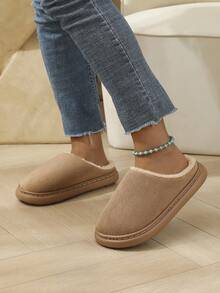 Unisex Thermal Lined Slip-On Slippers, Casual & Minimalist Design, Suitable For Indoor & Outdoor Wear In Winter - Brown - View 6