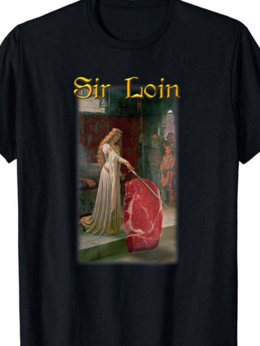 Sir Loin Funny Sirloin Steak Joke Medieval Accolade Black Cotton T-Shirt - màu đen - Xem 1