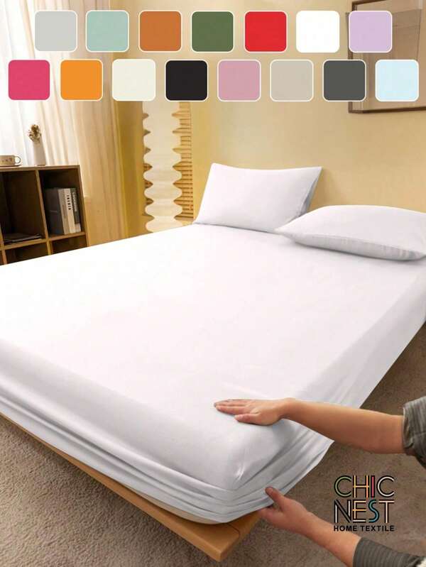 2/3pcS Solid Color White Fitted Sheet Set (1Pc Fitted Sheet+2pcs Pillowcases), Mattress Protector, Mattress Cover For Bed, Bed Sheet Set, Soft And Breathable, For All Size Bed -Twin, Full, King, Queen Size Sheet Deep Pocket Up To 11.8 Inch Home Textile