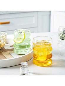 4pcs Glass Cup Set, 16oz Glass Water Bottle, Glass Cup, Wave Bubble Cup, Wave Pattern Glass Drinkware, Beer Cup, Iced Coffee Cup, Suitable For Juice, Coffee, Lemonade, Tea, Great For Birthday, Christmas, Valentine's Day Gifts - Clear - View 5