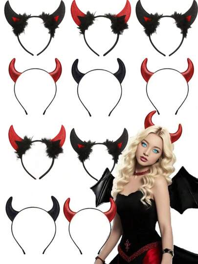 Shiny Devil Horns Headband, Red Devil Horns Costume, Suitable For Women, Men And Girls, Halloween Fancy Dress Cosplay Headband, Trick Or Treat Halloween Headpiece, Dark Little Devil Horns Corner Halloween ABS Plastic (ABS Resin)