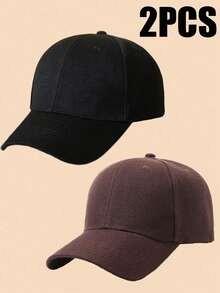 2 Pcs Solid Color Men's Outdoor Sun Protection Casual Hat, Minimalist Fashion Adjustable Comfortable Snapback Hat For Spring And Fall, Travel, Beach, Y2K Style For Teenagers - A - View 24