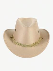 LEAJOURNO. 1pc Unisex Rope Felt Cowboy Style Outdoor Hat, Suitable For All Seasons - Apricot - View 4