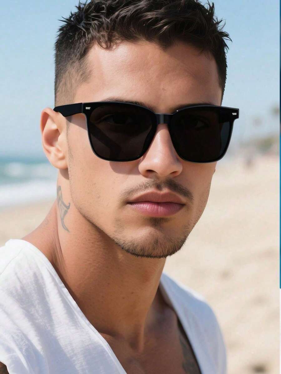 1 Pair Unisex Square Studded Fashion Fashion Glasses, Suitable For Family Outings, Travel, Holiday Outfits, Sports Style, Driving, Beach, Electronic Music Festivals, Outdoor Wear, Summer Accessories, Vacation, Elegant Attire, Street Style Accessories, Sports, Parties, Outdoor Activities, Street Style, Fishing, Holidays, Vacation - 黑灰 - 查看 1