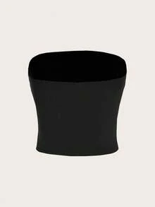 Top Sin Tirantes Ajustado Con Estampado De Estrellas, Adecuado Para el Verano - Negro - Ver 4