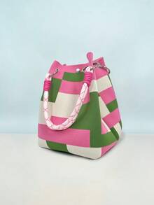 1 Túi xách đan họa tiết hình học khối màu, Túi tote nhỏ có thể gấp gọn dành cho nữ, Khóa từ, Túi đi làm, Thích hợp làm túi du lịch đi biển ngày lễ, Túi mua sắm, Túi quà tặng - Nhiều màu - Xem 19