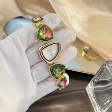 1pc Women's Asymmetrical Shape Alloy Case Colorful Rhinestone High-End Unique Personalized Quartz Watch - one-size - View 9