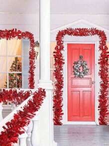 1pc Christmas Metal Wire Wreath - Red Christmas Tree Decor Wreath, Suitable For Holiday Hanging Decoration, Party Background, Birthday And Wedding, Christmas Home Decor Fireplace Staircase Corridor Decoration, Suitable For Indoor And Outdoor Use, Christmas Themed Party Decor (Lights Not Included)