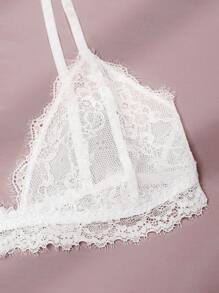 假日季超薄文胸，白色新娘内衣，女士文胸，碎花图案女士内衣，小胸蕾丝睫毛文胸，女士柔软无缝文胸，性感内衣 - 白色 - 查看 6