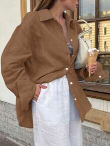 Look Polly Damen Langarmhemd, einfarbig, Einreiher, lässige Mode, rückverfolgbare Baumwolle Herbstkleidung für Frauen, Taschendesign, Schulanfangskleidung, Old Money Stil Damen Weihnachts-Knopfleiste Hemd, Damen Lehrershirts Weihnachten Thanksgiving Shirt Neujahr Look