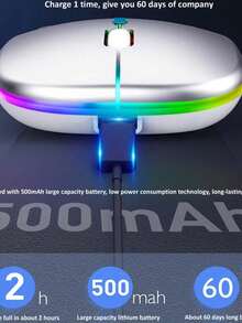 Ratón inalámbrico con retroiluminación LED RGB, recargable por USB, silencioso y compatible con Bluetooth para gaming o PC - Negro - Ver 3