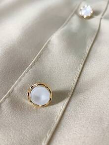 Women's Fashion Collared Blouse With Buttons On The Front, Code 1 - Beige - View 6