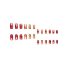 24Pcs Orange Pink Square Press On Nails Short Acrylic Fake Nails Summer Flower Nails 3D French Tip False Nails With Floral Pattern Design Handmade Nails Press Ons Reusable Stick On Nails For Women - Style 19 - 查看 3