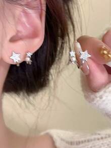 1 Paar silberne diamantbesetzte Stern Perle Ohrstecker, mit funkelnden Strass-Quasten und hochwertigen Braut-Ohrringe, perfekt für Brautjungfern und Hochzeitsgeschenke