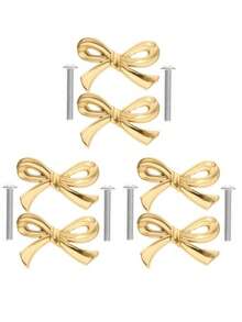 6/2pcs Brass Bow-Shaped Gold-Plated Drawer Cabinet Handles, Decorative Vintage Gold-Plated Home Drawer Pulls, Vintage Vanity Knobs, Decorative Bow-Shaped Knobs, Vanity Cabinet And Kitchen Cabinet Handles, Cabinet Drawer Pulls, Wardrobe Hardware Accessories, Cabinets, Vanities, Tables, Bedside Cabinets, Wardrobes, And Drawer Handles - Multicolor - View 12
