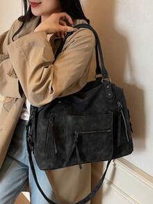 Women's New Fashionable High-End Commuter Tote Bag, Versatile Large Capacity Shoulder Bag - Black - View 9