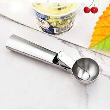 1pc Stainless Steel Ice Cream Scoop, Perfect For Frozen Yogurt, Multi-Functional Ice Cream Scoop, Stainless Steel Double Use Scoop, Non-Stick Ice Cream Scoop With Comfortable Anti-Frost Handle, Heavy Duty Metal Ice Cream Scoop With Trigger, Sturdy Stuffing Scoop, Home Ice Cream Tools Scoop, Easy To Clean, Suitable For Ice Cream, Cookie Dough, Sorbet, Almond, Ideal For Kitchen, Dessert Shop And Western Restaurant. Back To School - Silver - View 3