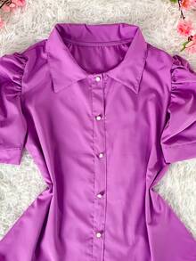 Women's Fashion Collared Blouse With Buttons On The Front, Code 1 - Mauve Purple - View 5