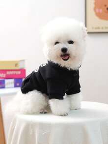 1件宠物衣服，狗狗/猫咪服装，舒适连帽卫衣，适合小型犬猫，可爱宠物套装 - 黑色 - 黑色 - 查看 3