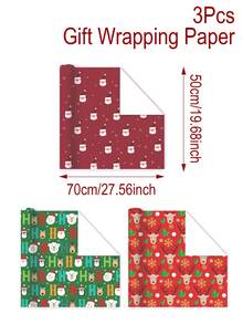 3 pezzi 70*50cm carta regalo di Natale, carta kraft bianca, carta da imballaggio per regali di Capodanno, forniture per compleanni, con motivi di Babbo Natale ed elfi, decorazioni natalizie, carta da regalo con fiori, confezione regalo, carta per matrimoni e decorazioni per feste di Natale