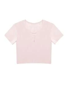 夏季韩版优雅纽扣设计简约休闲短袖T恤女 - 粉色 - 查看 8