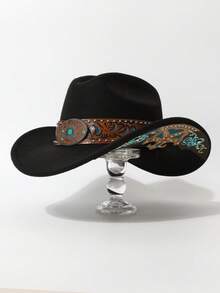 1pc Women's Fashion New Rivet Embroidered Brim Decor , European & American Western Cowboy , Jazz , Suitable For Party, Western Theme Event, Gathering, Cosplay, Graduation Ceremony, Masquerade, Holiday, Birthday Celebration, Music Festival, Travel & Hiking, Sports Events - Top Hat - View 12