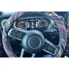 DBoho Steering Wheel Cover For Women Men Baja Blanket Enthic Car Steering Wheel Cover  Car SUV Wheel Protector Breathable AntiSlip Odorl Universal Fit 14.515 Inch7001 - 波西米亞風-紫紅色彩虹 - 查看 6