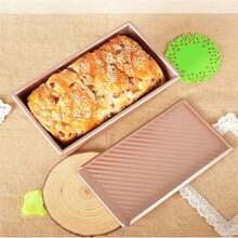 1Pc Carbon Steel Rectangular Toast Loaf Pan, Textured Non-Stick Easy Release Baking Mold Black Gold For Brunch Holiday Breakfast - Gold - View 8