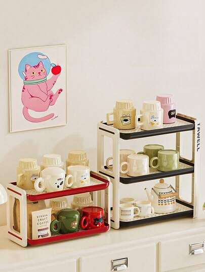 3段デスクトップ ドレイニングラック、カップ/コーヒー用品/調味料瓶/化粧品/トイレタリー/デスクの散らかりに最適な鮮やかな縦型シェルフオーガナイザー、キッチンカウンター/ダイニングテーブル/サイドボード/洗面台に適しています