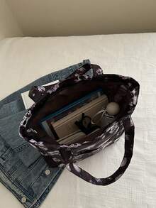 复古休闲骷髅图案涤纶手提包小号单肩包适合女性购物街万圣节礼物旅行和日常使用 - 紅色 - 查看 6