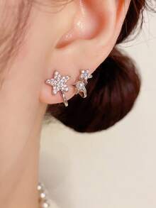 1 Paar silberne diamantbesetzte Stern Perle Ohrstecker, mit funkelnden Strass-Quasten und hochwertigen Braut-Ohrringe, perfekt für Brautjungfern und Hochzeitsgeschenke