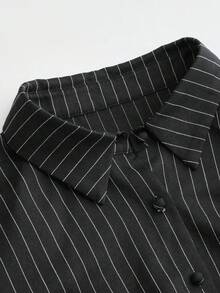 Vela Rue 修身长袖翻领纽扣衬衫，黑色，适合日常、机场、晚间约会、春季穿搭、女士职业装、春秋季办公室着装。 - 黑與白 - 查看 7