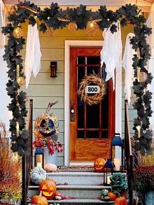 1 Stück - 200cm Ahorn Blatt Girlande, hängende schwarze Herbstblätter Rebe, künstliche Herbst Girlande für Halloween, Thanksgiving Dekoration Zuhause, Hochzeit Party (Schwarz)