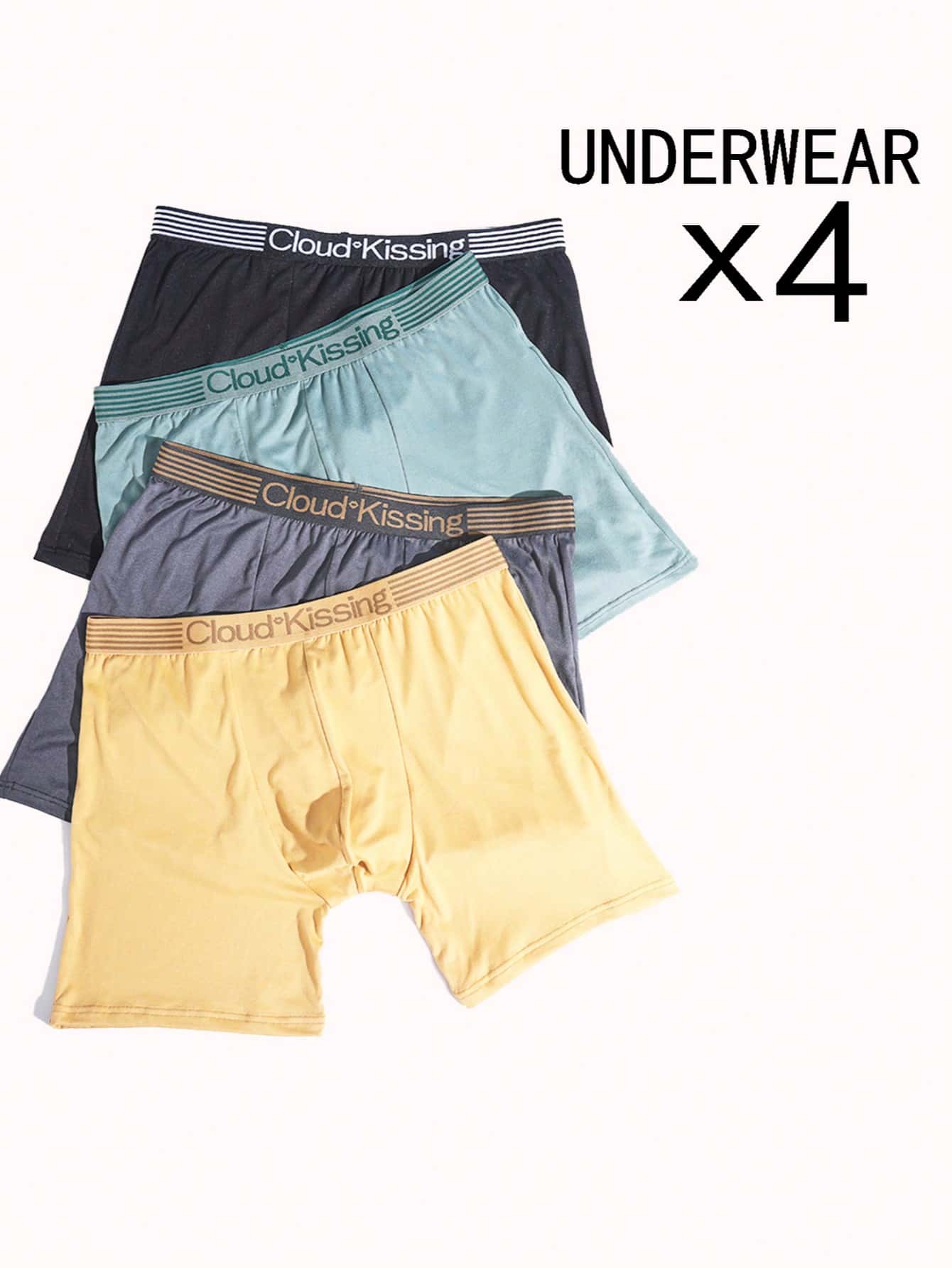 4pcs Men's Long Solid Color Underwear Briefs, Casual Polyester Soft Breathable Elastic Waist