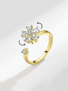 rakol 1 pieza Anillo de flor rotatorio con circonita brillante, adecuado para aliviar la ansiedad y como regalo