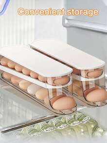 Automatic Double-Layer Egg Holder, Keeps Eggs Fresh, Sliding Container Holds 12-14 Eggs - Zipper Design, Plastic Material, Non-Touching - Refrigerator Organizer, Kitchen Egg Tray - Multicolor - View 5