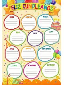 1 pièce Affiche à remplir d'anniversaire de style enfantin et mignon, avec des couleurs vives, des desserts colorés et en espagnol. En tant que fournitures scolaires et aides de classe pour la rentrée scolaire, il convient à la décoration murale dans les chambres d'enfants, les jardins d'enfants, les crèches et les murs d'anniversaire des salles de classe, etc. Sans cadre.
