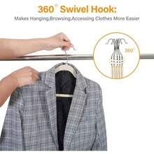 Percha de terciopelo ABUELA TIBURÓN ABUELA TIBURÓN, percha ahorradora de espacio con dos muescas antideslizantes y gancho de 360° para tirantes, abrigos, chaquetas y trajes