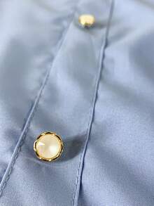 Women's Fashion Collared Blouse With Buttons On The Front, Code 1 - Baby Blue - View 5