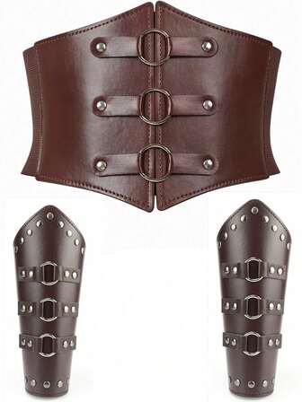 1 set med 3 st. medeltida vikinga-renässansstil midjebälte och handledsmanschetter retro tillbehörsset, lämplig för kostymklädsel Halloween-kostym