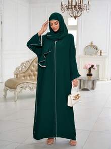 两件套 Nida 面料饰边设计头巾 + 长袍，服装套装，舒适日常穿着，适合女性春季穿着。 - 彩色 - 查看 7