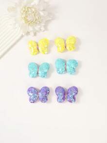 8Pcs/Set Of Girls' And Children's Solid Color Fabric Bow Double Layered Petal Sequin Hair Clips, Cute Princess Style Hair Accessories, Suitable For Children's Hair Accessories With Bangs And Curls For Daily Use