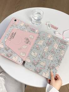 1pc Cute Cartoon Rabbit Double-Sided Printed Rotating Tablet Case Compatible With Ipad 10/9/11 (2025 Model), Clear Acrylic Back Cover, Anti-Drop & Wear-Resistant, Auto Wake/Sleep, Multi-Angle Stand, Pen Slot, Essential For Office & Study, Non-Magnetic Protective Case - Multicolor - View 6