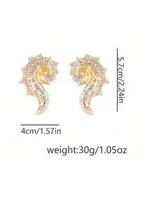 Bohemian Style Conch Shell Earrings, Ocean Refreshing Design, Luxury, High-End, Exaggerated Alloy Inlaid Zirconia, Unique Women Conch Shell Earrings - Multicolor - View 5