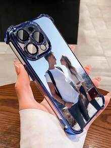 1pc Customized Couple Photo Personalized Phone Case, Blue Frame Four-Corner Airbag Anti-Drop Design, High-Definition UV Printing, Meets Customer's Personalized Needs, Compatible With Apple 17 ProMax/16 ProMax/16 Pro/16 Plus/16/16E/15 ProMax/15 Pro/15/14 ProMax/14 Pro/14/11/11 ProMax/12/12 Pro/12 ProMax/13 ProMax/13 Pro/13, Redmi